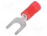 Tip  fork, M4, 0.3÷1.42mm2, crimped, insulated, tinned, red, copper