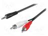 CABLE-458/20 - Cable, Jack 3.5mm 3pin plug,RCA plug x2, 20m, black