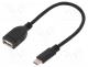 Cable, USB 2.0, USB A socket,USB C plug, 200mm, black