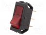 ROCKER, SPST, Pos  2, OFF-ON, 20A/12VDC, red, neon lamp, 50m