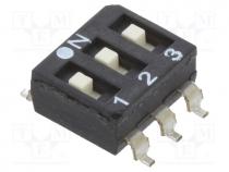 Switch  DIP-SWITCH, Poles number  3, OFF-ON, 0.025A/24VDC, Pos  2