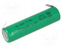 Rechargeable Batteries - Re-battery  Ni-MH, 7/5A,7/5R23, 1.2V, 3800mAh, soldering lugs