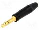 Plug, Jack 6,3mm, male, stereo, ways  3, straight, for cable, black