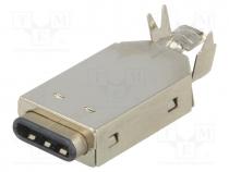 KEYS954 - Plug, USB C, for cable, soldering, straight, USB 3.1, gold flash