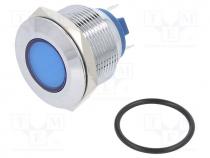 IND22-12B-C - Indicator  LED, flat, blue, 12VDC, 12VAC, Ø22mm, brass, Body  silver