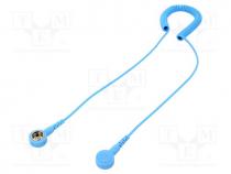 Antistatic wristband - Coiled earth lead, ESD, Features  2 10mm female press stud, blue