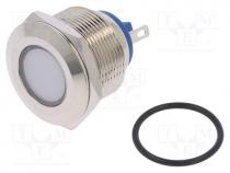   - Indicator  LED, flat, white, 24VDC, 24VAC, Ø22mm, brass, Body  silver
