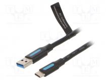  USB - Cable, USB 3.0, USB A plug,USB C plug, nickel plated, 1m, black