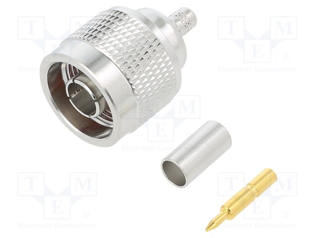 Connector  N, plug, male, straight, 50�, crimped, for cable, PTFE