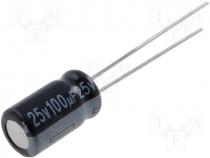 Capacitor electrolytic 100uF 25V 105C 6x12