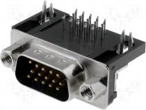 Connector HD D Sub male angled PIN 15 THT UNC4 40