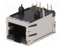 Socket, RJ45, PIN 8, shielded, with LED, Pin layout 8p8c, THT