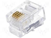 Connector RJ11 plug PIN 4 IDC crimped on cable