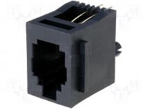 Connector RJ9 socket PIN 4 straight with panel stop blockade