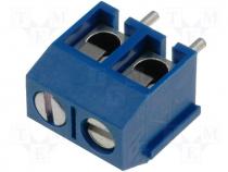 Terminal block angled 1.5mm2 5mm THT screw terminals ways 2