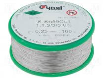 Solder Sn99Cu1 wire 0.25mm 0.1kg Flux No Clean 2%