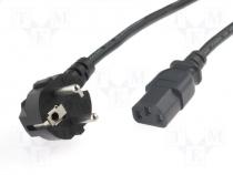 Cable, CEE 7/7 (E/F) plug angled, IEC C13 female, 1.8m, black