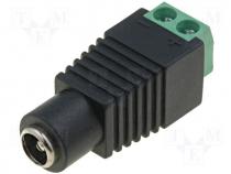 Plug DC mains male 5.5mm 2.1mm straight screw terminals 12mm