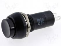 Switch push button 2 position SPST NO 1A/250VAC black Ø12mm