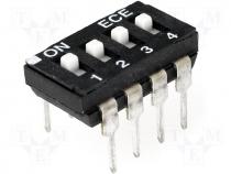 Switch DIP SWITCH Poles number 4 ON OFF 0.1A/24VDC  25÷70°C