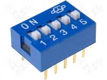 Switch DIP SWITCH Poles number 5 ON OFF 0.05A/12VDC  25....80C