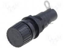 Fuse holder tube fuses 6,3x32mm 10A on panel -40....85C 250VAC