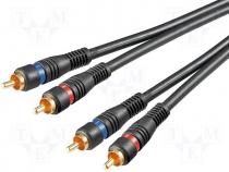 Cable RCA plug x2,both sides gold plated 3m black