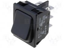 ROCKER, 2-position, DPDT, ON-ON, 10A/250VAC, black, 50m, UL94V-2