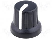 Knob, miniature, with pointer, Shaft d 6.35mm, black