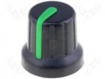 Knob, miniature, with pointer, Shaft d 6.35mm, black