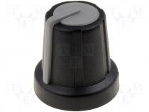 Knob, miniature, ABS, Shaft d 6mm, Ø16x16mm, black, push-in