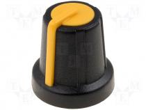 Knob, miniature, ABS, Shaft d 6mm, Ø16x16mm, black, push-in