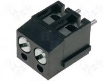 Terminal block, angled 90, 2.5mm2, 5mm, ways 2, tinned, 24A, black