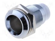 LED holder, 8mm, chromium, metal, concave, with plastic plug