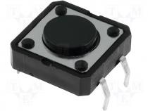 Microswitch, 1-position, SPST-NO, 0.05A/12VDC, THT, 1.6N, 12x12mm