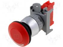 Switch emergency stop, 2-position, NC, 3A/230VAC, 22mm, red, IP65