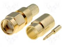 Plug, SMA, male, straight, H155, crimped, for cable, gold plated