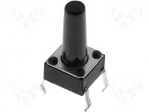Microswitch, 1-position, SPST-NO, 0.05A/12VDC, THT, 1.6N, 6x6mm