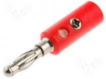 Plug, 4mm banana, 60VDC, red, with transversal socket