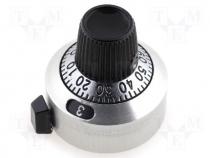 Precise knob, with counting dial, Shaft d 6.35mm, Ø22.2x22.2mm