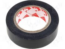 Braid insulation, black, PVC, 15mm, L 10m, Adhesive rubber, 0....90C