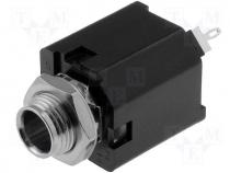 Socket, Jack 6,35mm, female, stereo, straight, for panel mounting