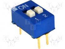 Switch DIP-SWITCH, Poles number 2, ON-OFF, 0.1A/24VDC, -25....70C