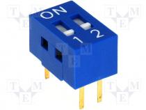 Switch DIP-SWITCH, Poles number 2, ON-OFF, 0.05A/12VDC, -20....70C