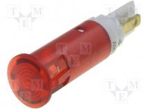 Indicator LED, flat, red, 130VAC, dcutout Ø10.2mm, Body red