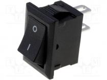 ROCKER, 2-position, SPST, ON-OFF, 1A/250VAC, black, 35m, -30....80C