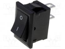 ROCKER, 2-position, SPST, ON-OFF, 1A/250VAC, black, 35m, -30÷80C