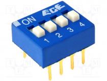 Switch DIP-SWITCH, Poles number 4, ON-OFF, 0.1A/24VDC, -25....70C