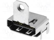 Connector HDMI, socket, with holder, PIN 19, gold flash, SMT