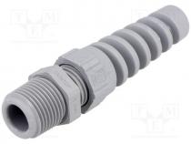 Cable gland, with grommet, NPT3/8", IP68, Mat polyamide, grey